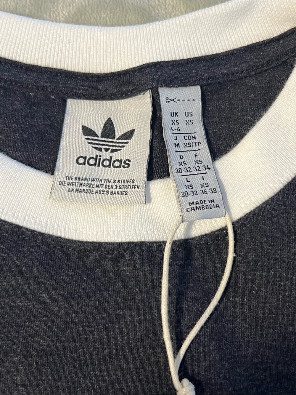 adidas women Heather Charcoal Ringer Sweater - White Trim